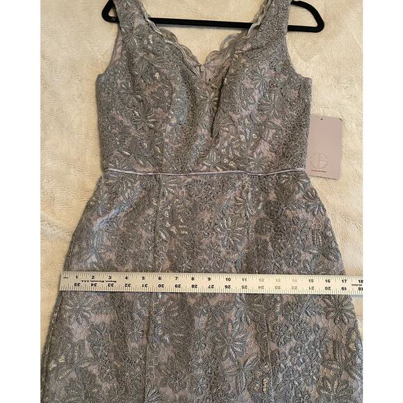 NWT JS COLLECTIONS DRESS 4 GOWN GRAY EMBROIDERED FLORAL MERMAID LONG MAXI TULLE - Picture 12 of 13